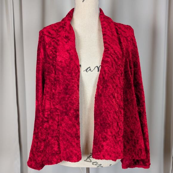 Connected Apparel Red Crushed Velvet Open Front Cardigan Jacket - Picture 12 of 12